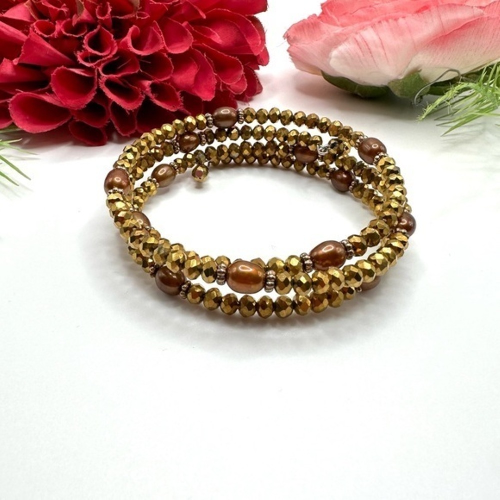 NEW⚜️Freshwater Pearl & Crystal Beaded Wraparound Bracelet